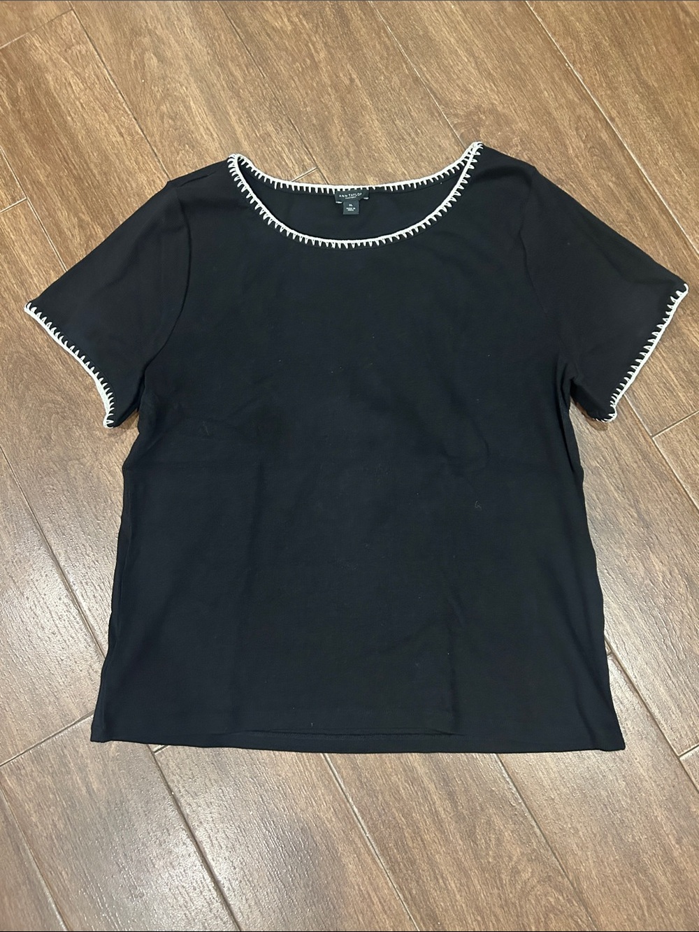 Ann Taylor Factory Black Top with Cream Stitching
